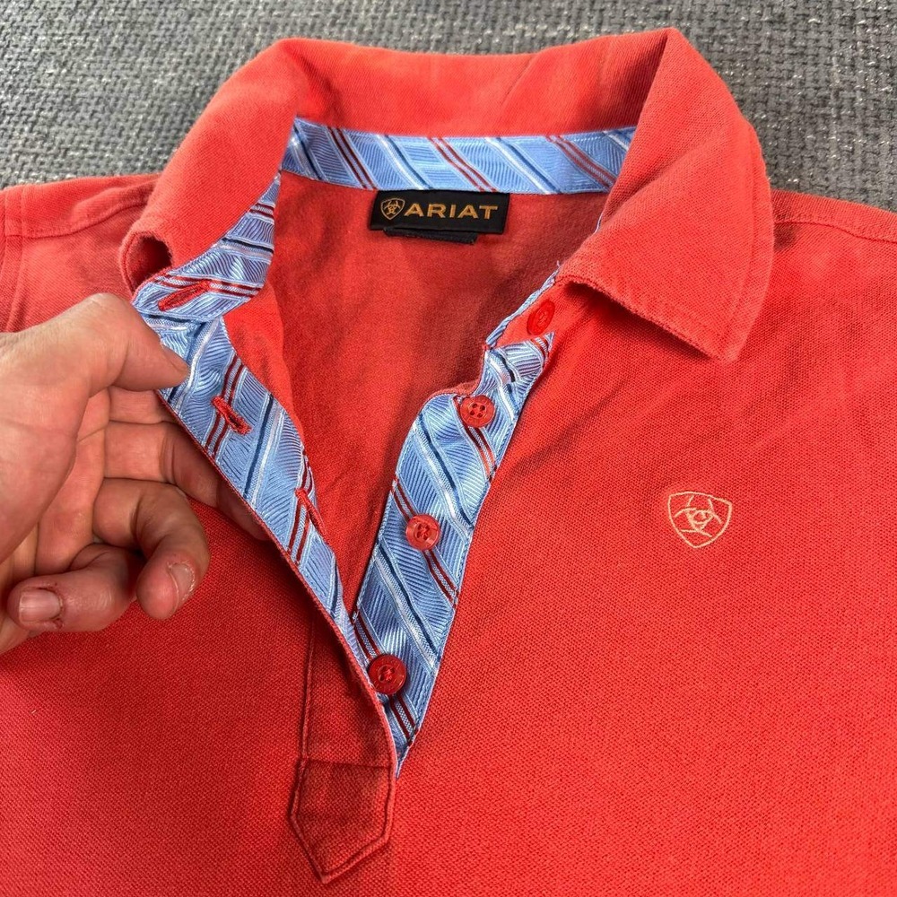 Ariat Short Sleeve Polo Shirt Womens Small Coral Red Equestrian Logo Pique - Picture 5 of 13